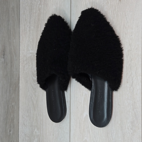 Jenni Kayne Women Shearling Fluffy Pointed toe mule Clog Flats shoes sz 39/9 - Picture 4 of 14